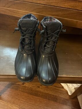 Sperry Women's Black Saltwater Nylon Quilted Rain Snow Duck Boots Size 10 -NEW